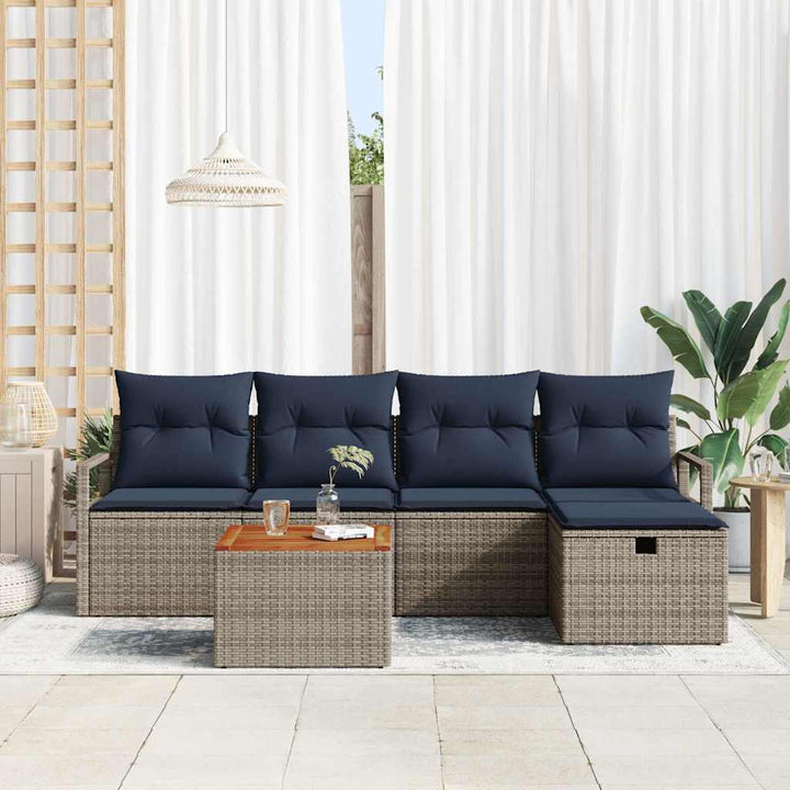 Havesofa Sæt med pude med opbevaring 6 pcs Grå polyrattan