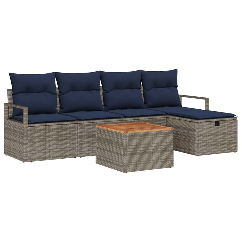 Havesofa Sæt med pude med opbevaring 6 pcs Grå polyrattan