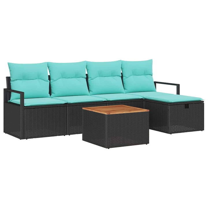 Havesofa Sæt med pude med opbevaring 6 pcs Sort polyrattan