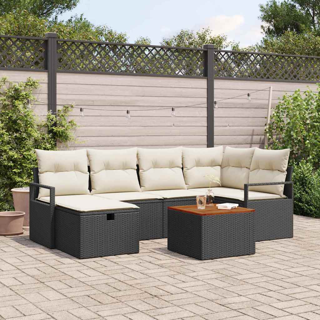 Havesofa Sæt 7 stk. Sort polyrattan