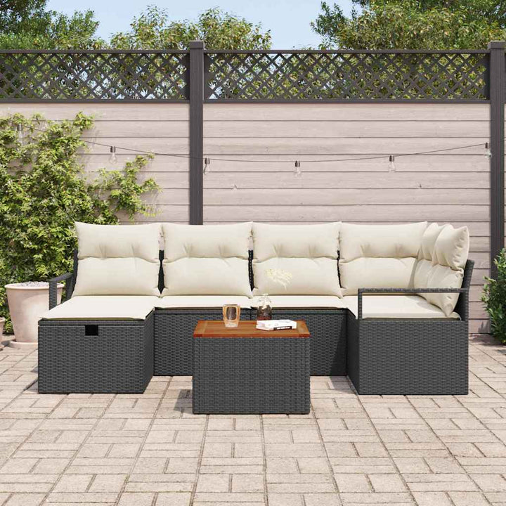 Havesofa Sæt 7 stk. Sort polyrattan