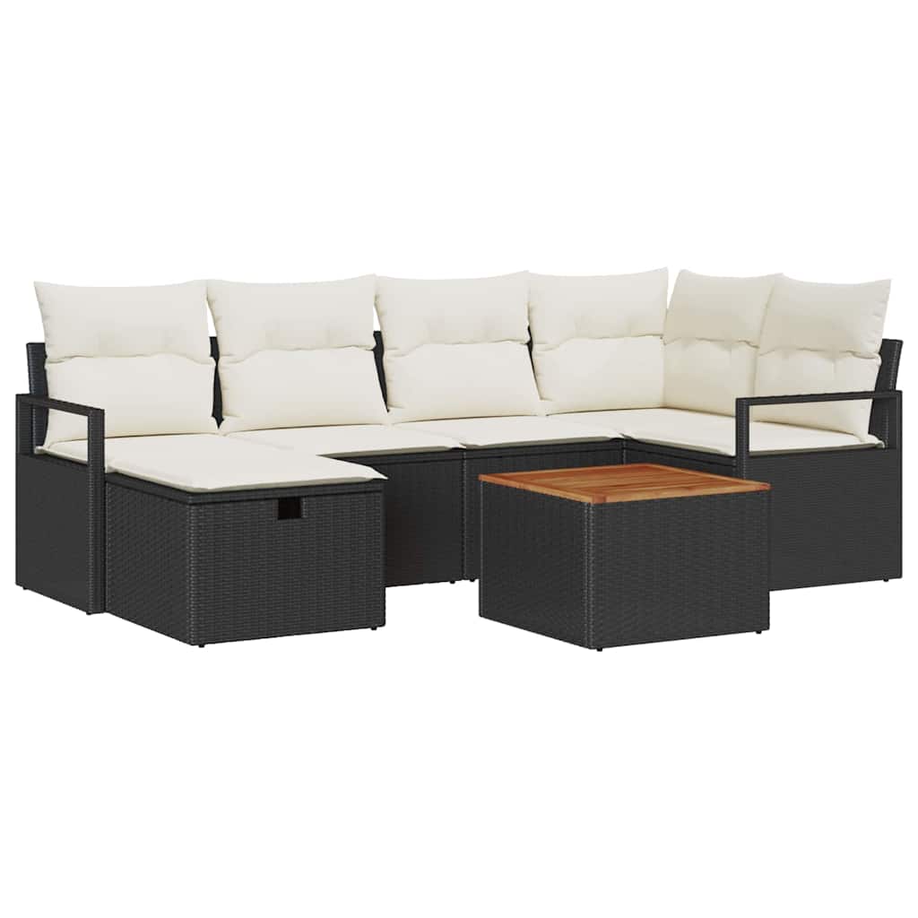 Havesofa Sæt 7 stk. Sort polyrattan