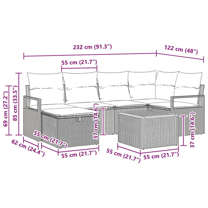 Havesofa Sæt 7 stk. Sort polyrattan