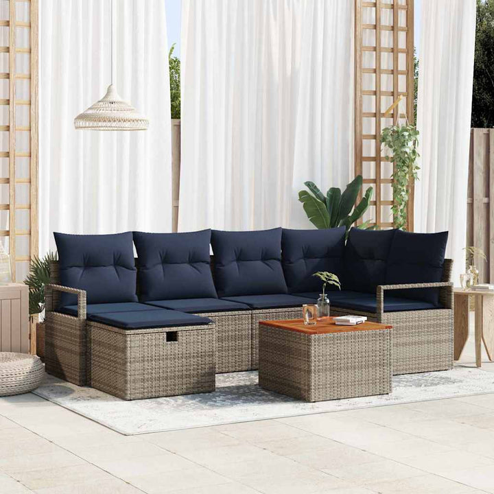 Havesofa Sæt med pude med opbevaring 7 pcs Grå polyrattan