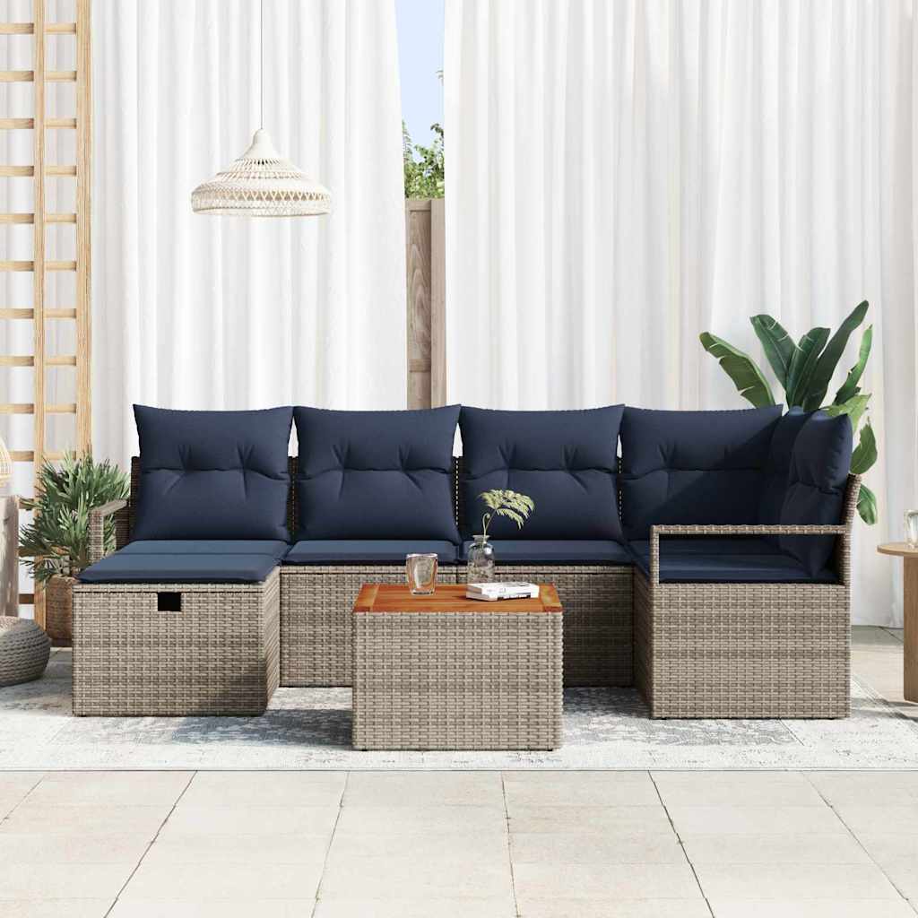 Havesofa Sæt med pude med opbevaring 7 pcs Grå polyrattan