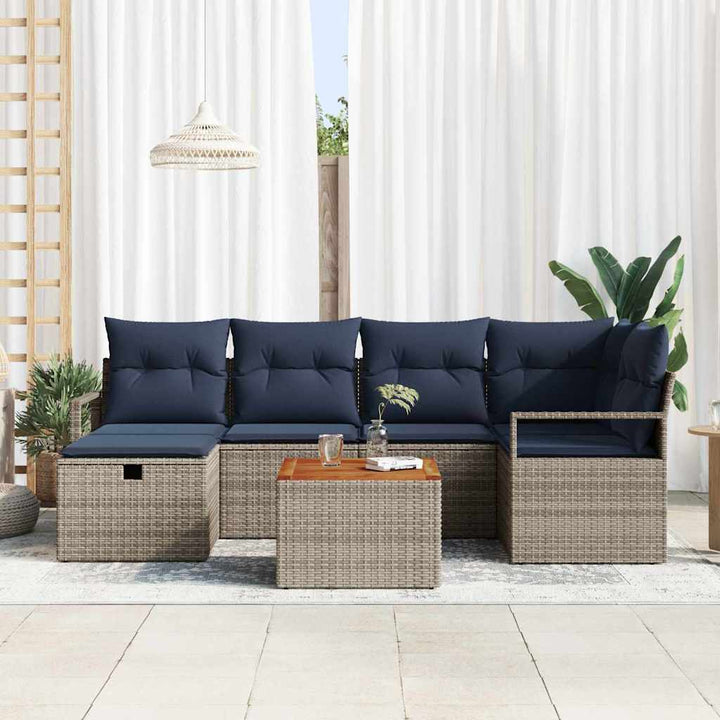 Havesofa Sæt med pude med opbevaring 7 pcs Grå polyrattan