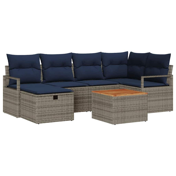 Havesofa Sæt med pude med opbevaring 7 pcs Grå polyrattan