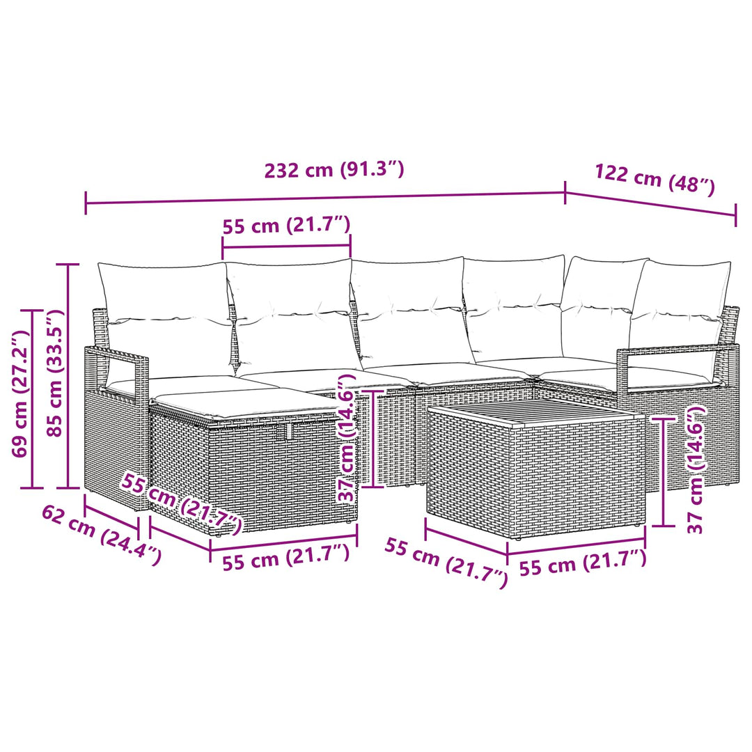 Havesofa Sæt med pude med opbevaring 7 pcs Grå polyrattan