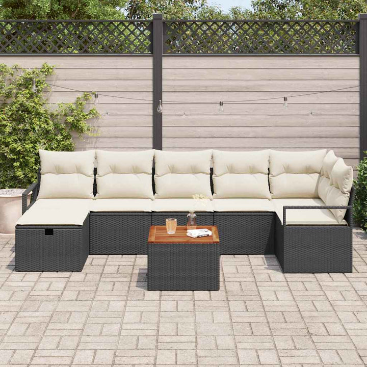 Havesofa Sæt med pude med opbevaring 8 pcs Sort polyrattan