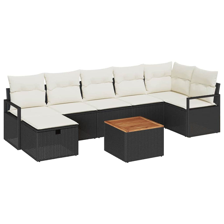 Havesofa Sæt med pude med opbevaring 8 pcs Sort polyrattan