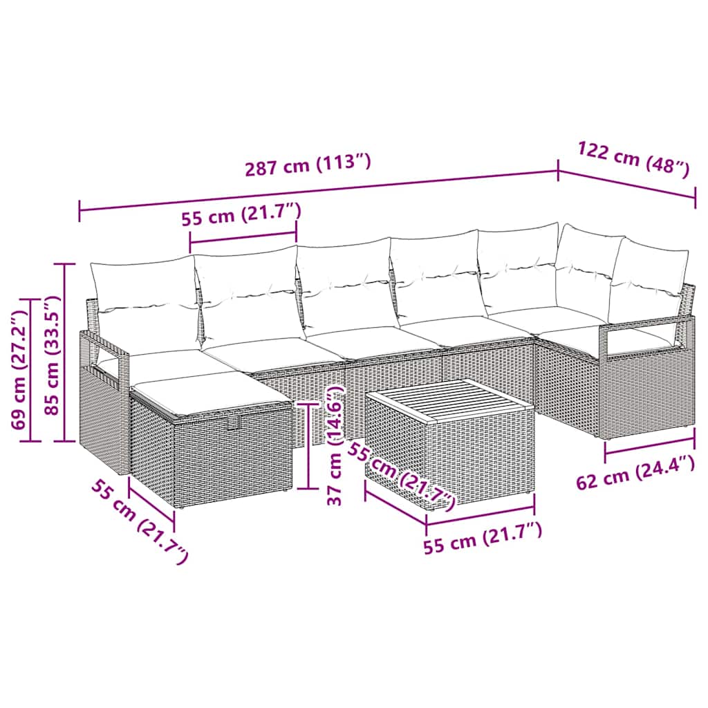 Havesofa Sæt med pude med opbevaring 8 pcs Sort polyrattan