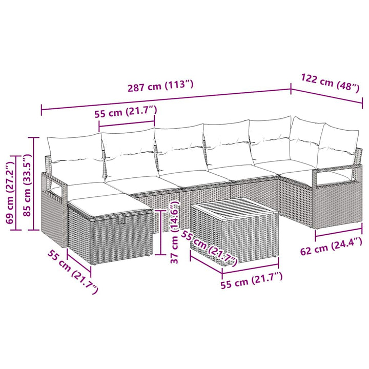 Havesofa Sæt med pude med opbevaring 8 pcs Sort polyrattan