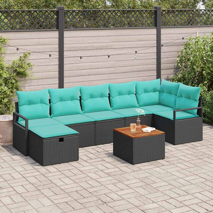 Havesofa Sæt med pude med opbevaring 8 pcs Sort polyrattan