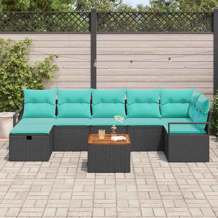 Havesofa Sæt med pude med opbevaring 8 pcs Sort polyrattan