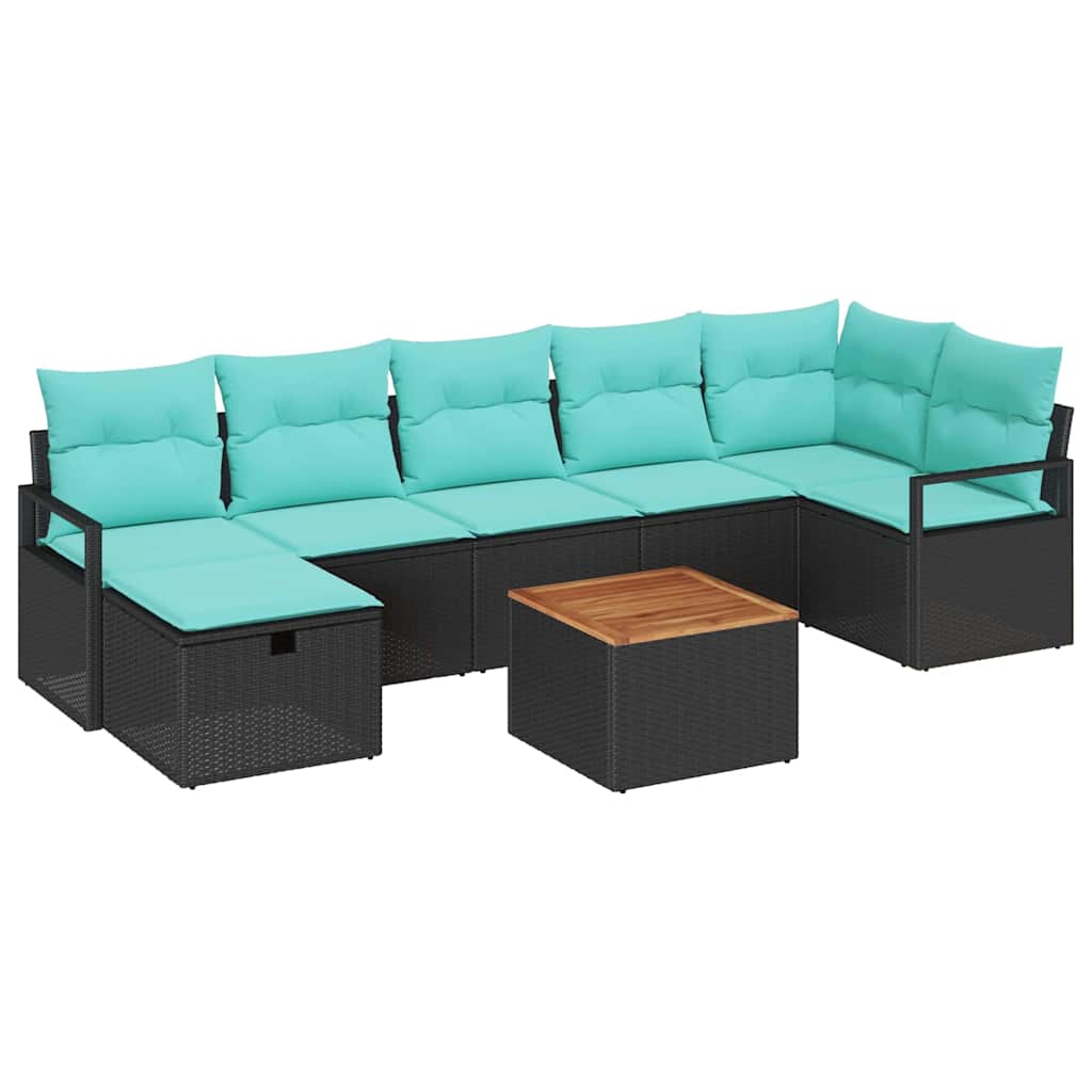 Havesofa Sæt med pude med opbevaring 8 pcs Sort polyrattan