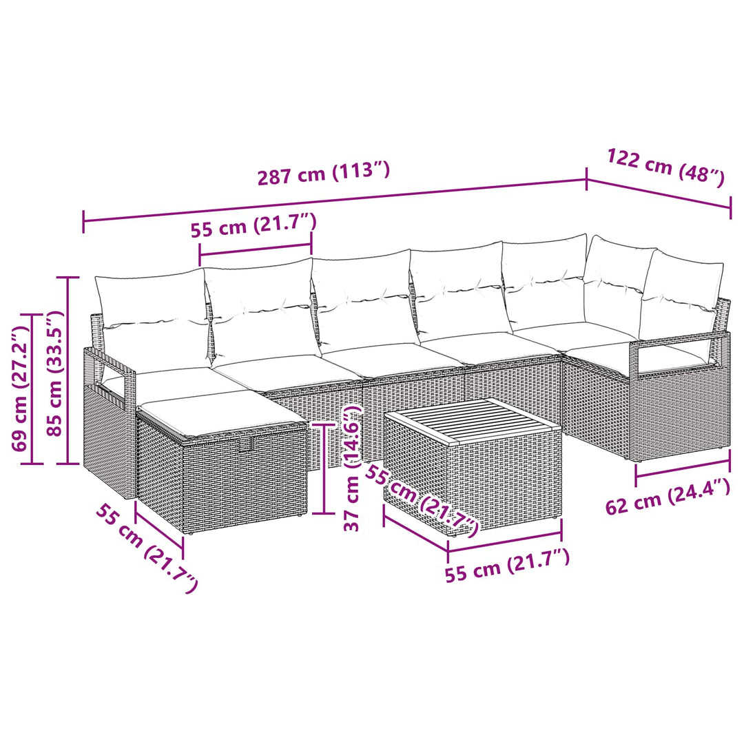 Havesofa Sæt med pude med opbevaring 8 pcs Sort polyrattan