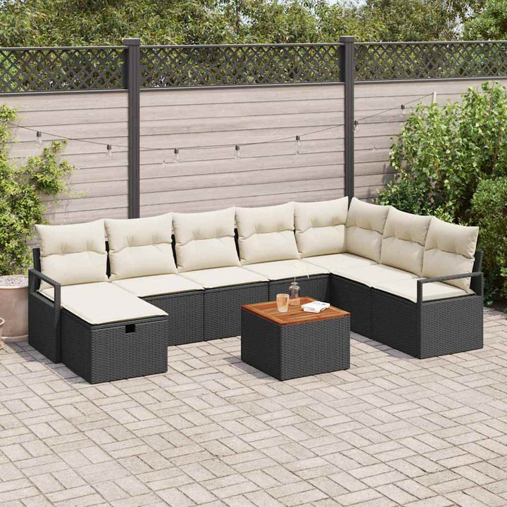 Havesofa Sæt 9 stk. Sort polyrattan
