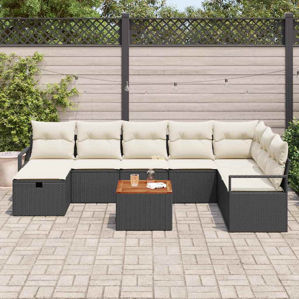 Havesofa Sæt 9 stk. Sort polyrattan