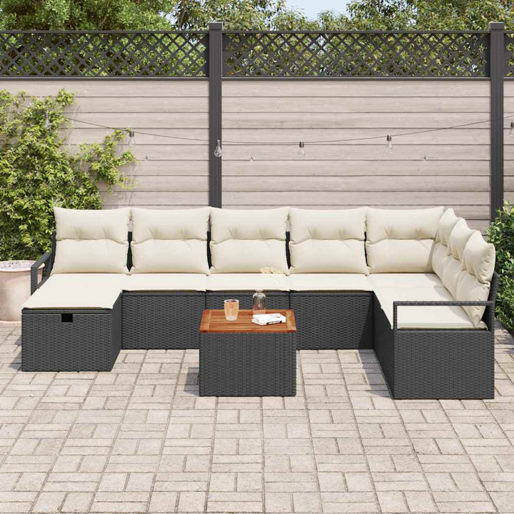 Havesofa Sæt 9 stk. Sort polyrattan