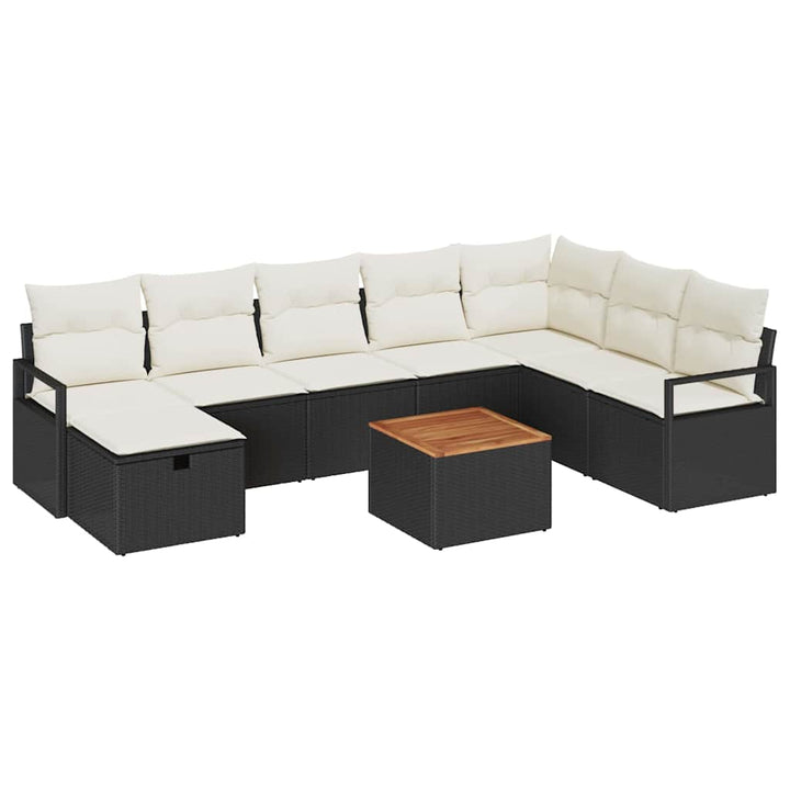 Havesofa Sæt 9 stk. Sort polyrattan