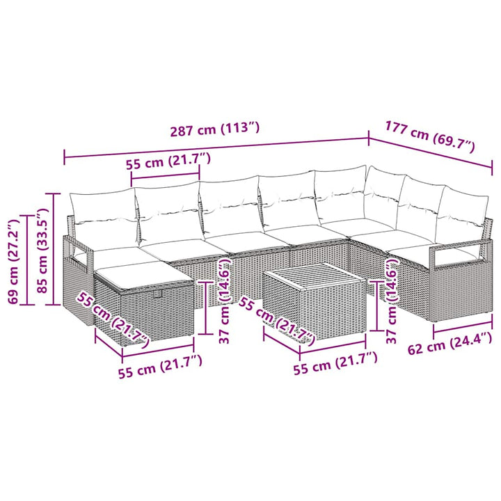 Havesofa Sæt 9 stk. Sort polyrattan