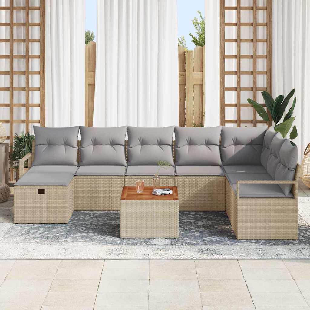 Havesofa Sæt 9 stk. Beige polyrattan