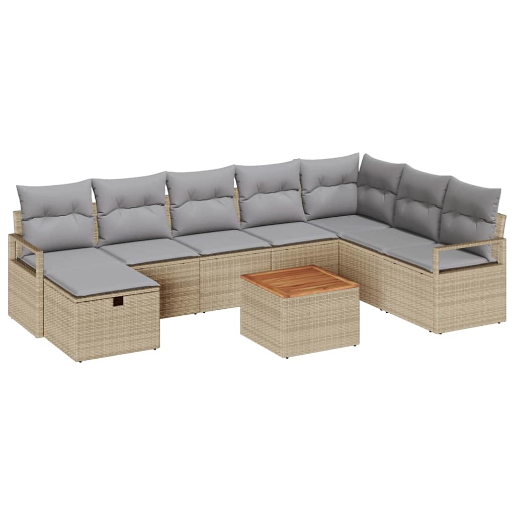 Havesofa Sæt 9 stk. Beige polyrattan