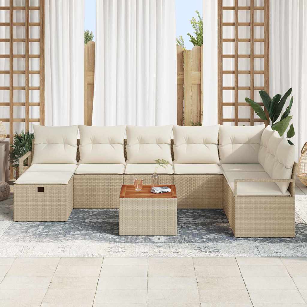 Havesofa Sæt med pude med opbevaring 9 pcs Beige polyrattan