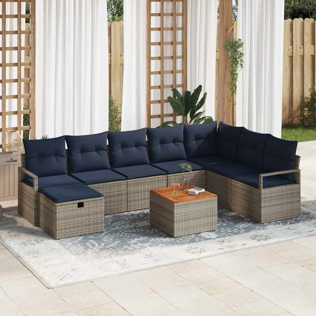Havesofa Sæt med pude med opbevaring 9 pcs Grå polyrattan
