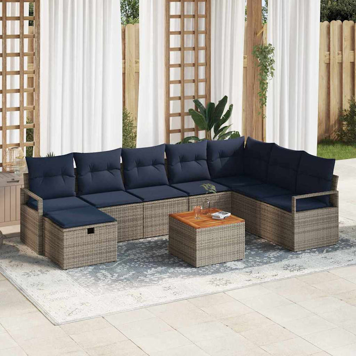 Havesofa Sæt med pude med opbevaring 9 pcs Grå polyrattan