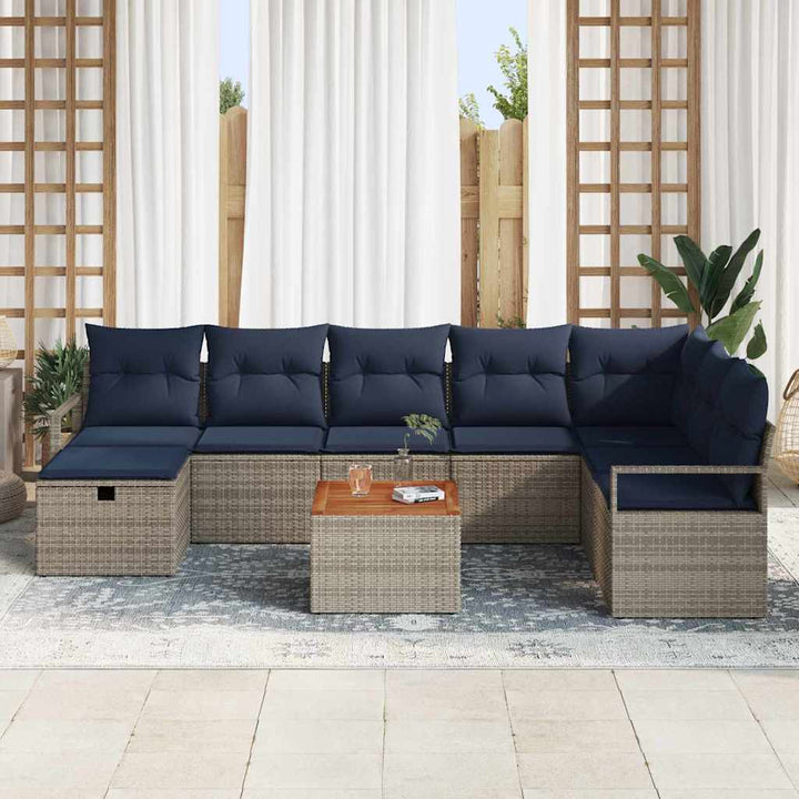 Havesofa Sæt med pude med opbevaring 9 pcs Grå polyrattan