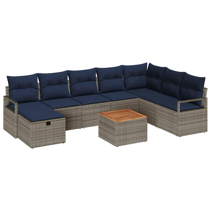 Havesofa Sæt med pude med opbevaring 9 pcs Grå polyrattan