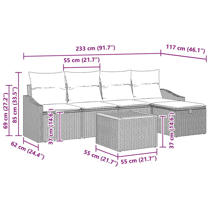 Havesofa Sæt med pude med opbevaring 6 pcs Sort polyrattan