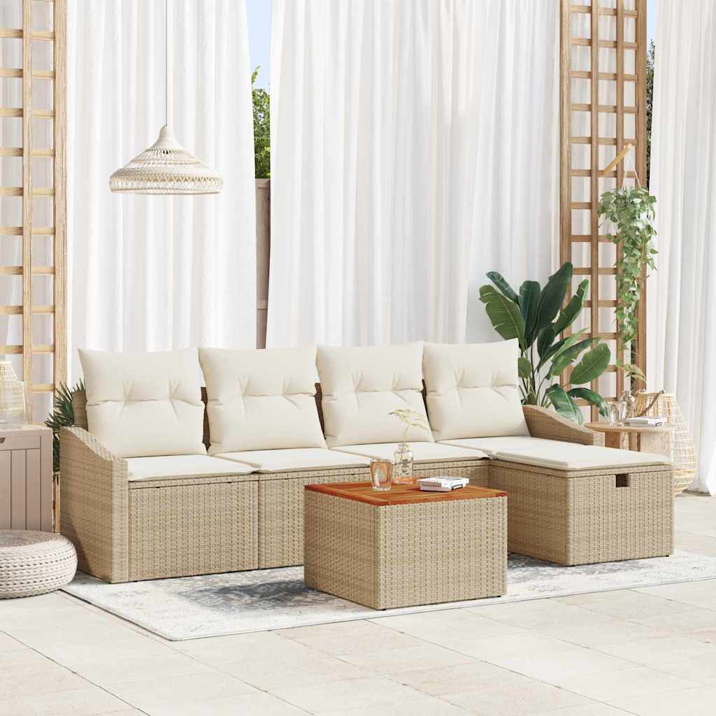 Havesofa Sæt med pude med opbevaring 6 pcs Beige polyrattan