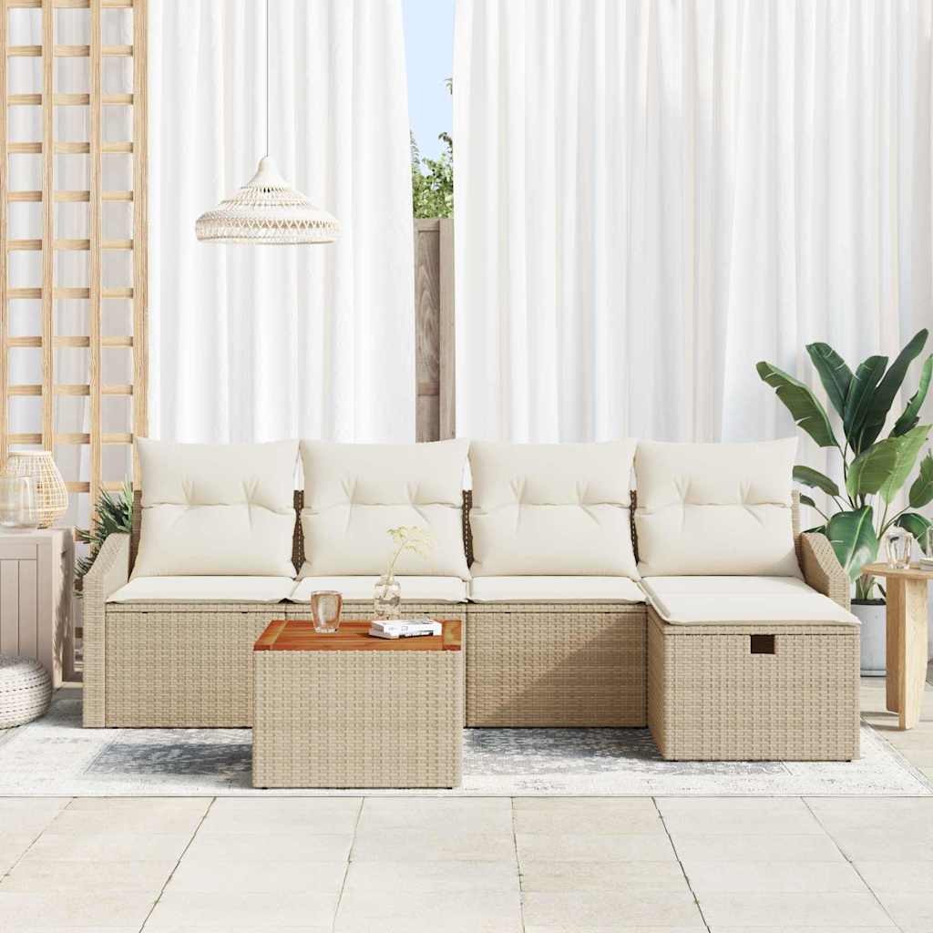 Havesofa Sæt med pude med opbevaring 6 pcs Beige polyrattan