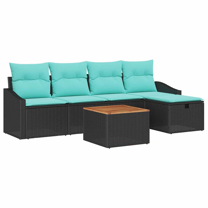 Havesofa Sæt med pude med opbevaring 6 pcs Sort polyrattan