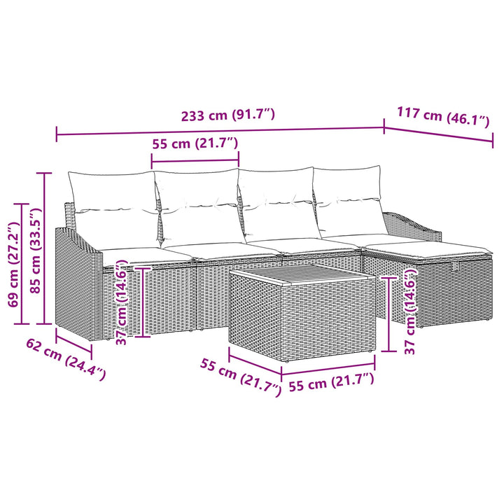 Havesofa Sæt med pude med opbevaring 6 pcs Sort polyrattan