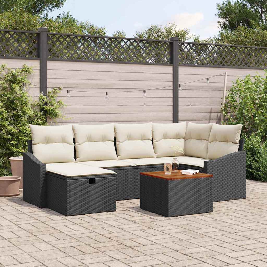 Havesofa Sæt 7 stk. Sort polyrattan