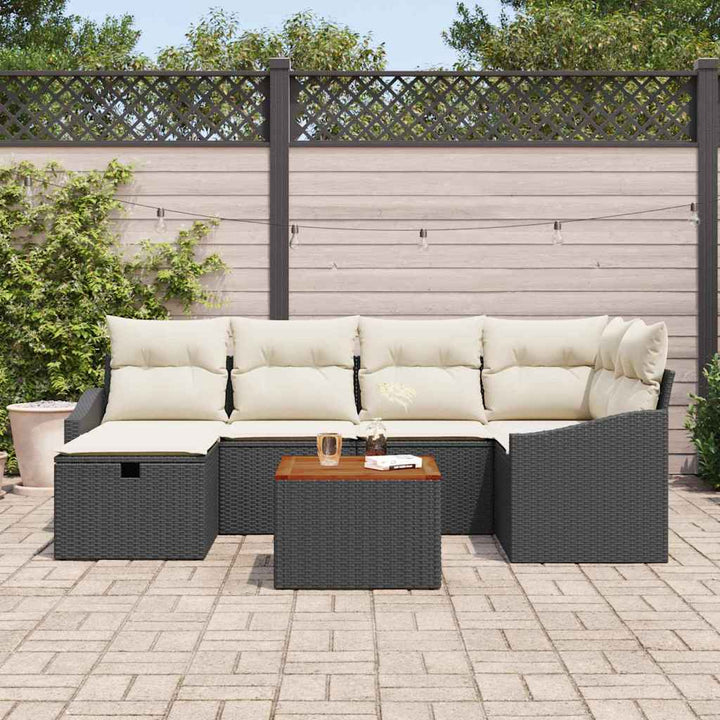 Havesofa Sæt 7 stk. Sort polyrattan