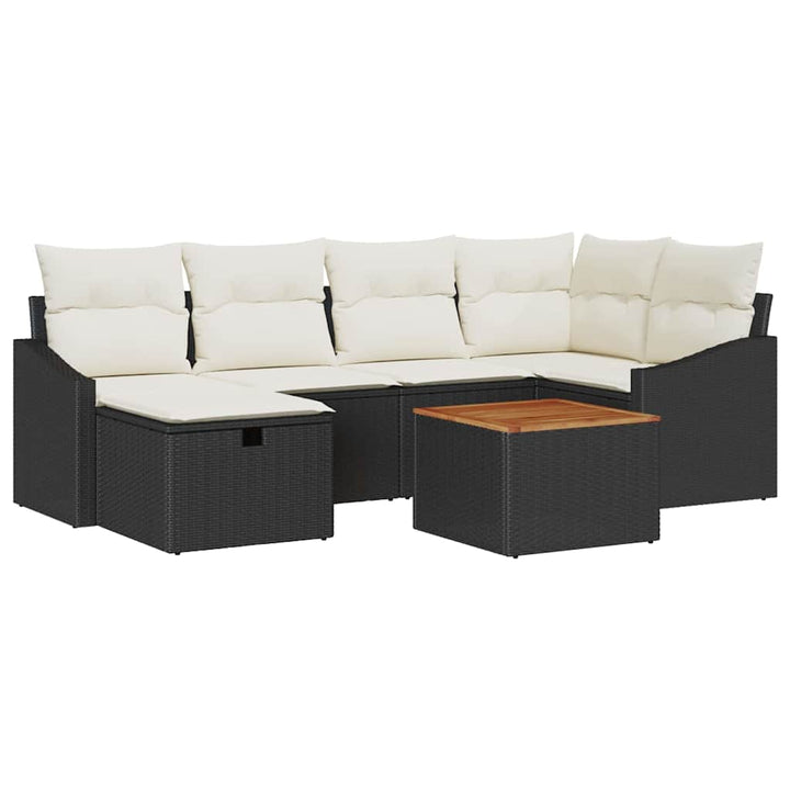 Havesofa Sæt 7 stk. Sort polyrattan