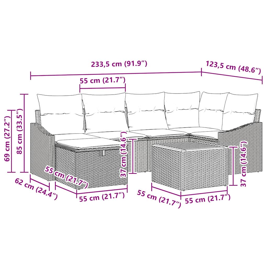 Havesofa Sæt 7 stk. Sort polyrattan