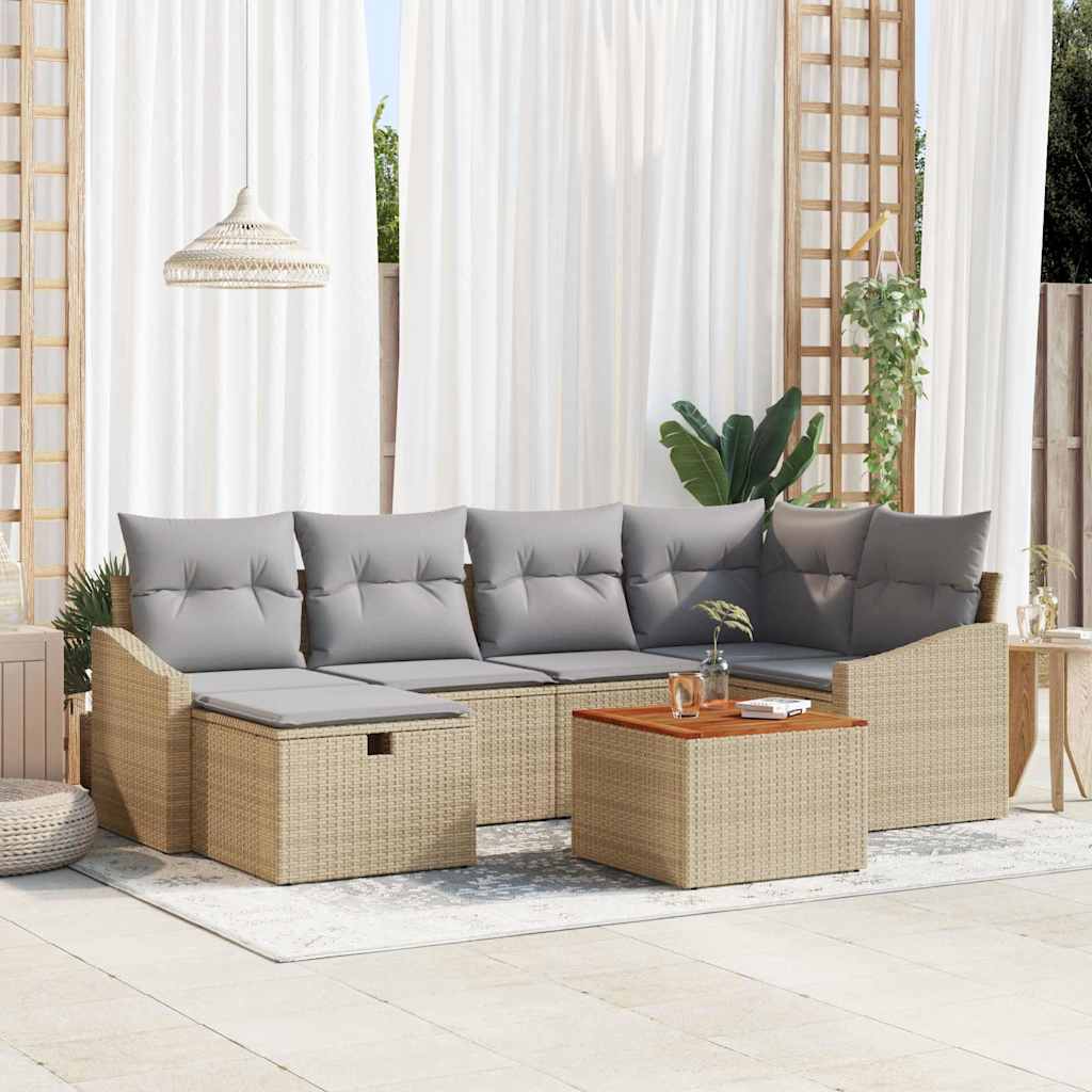 Havesofa Sæt 7 stk. Beige polyrattan