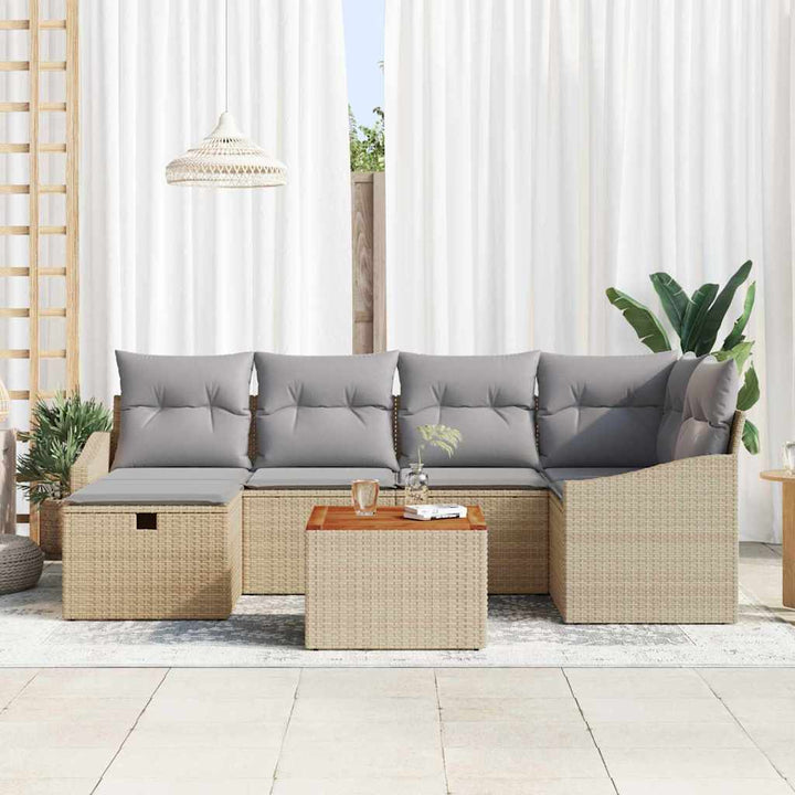 Havesofa Sæt 7 stk. Beige polyrattan