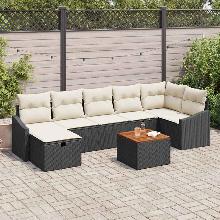 Havesofa Sæt med pude med opbevaring 8 pcs Sort polyrattan