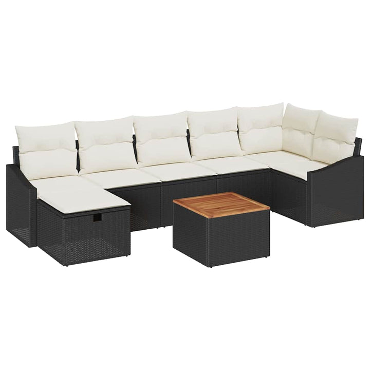 Havesofa Sæt med pude med opbevaring 8 pcs Sort polyrattan