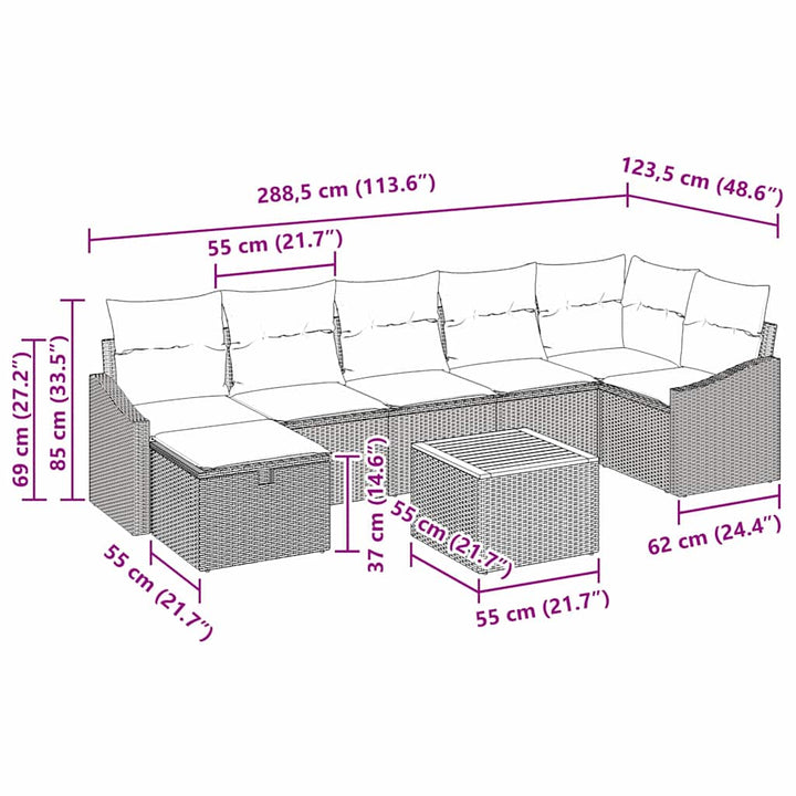 Havesofa Sæt med pude med opbevaring 8 pcs Sort polyrattan