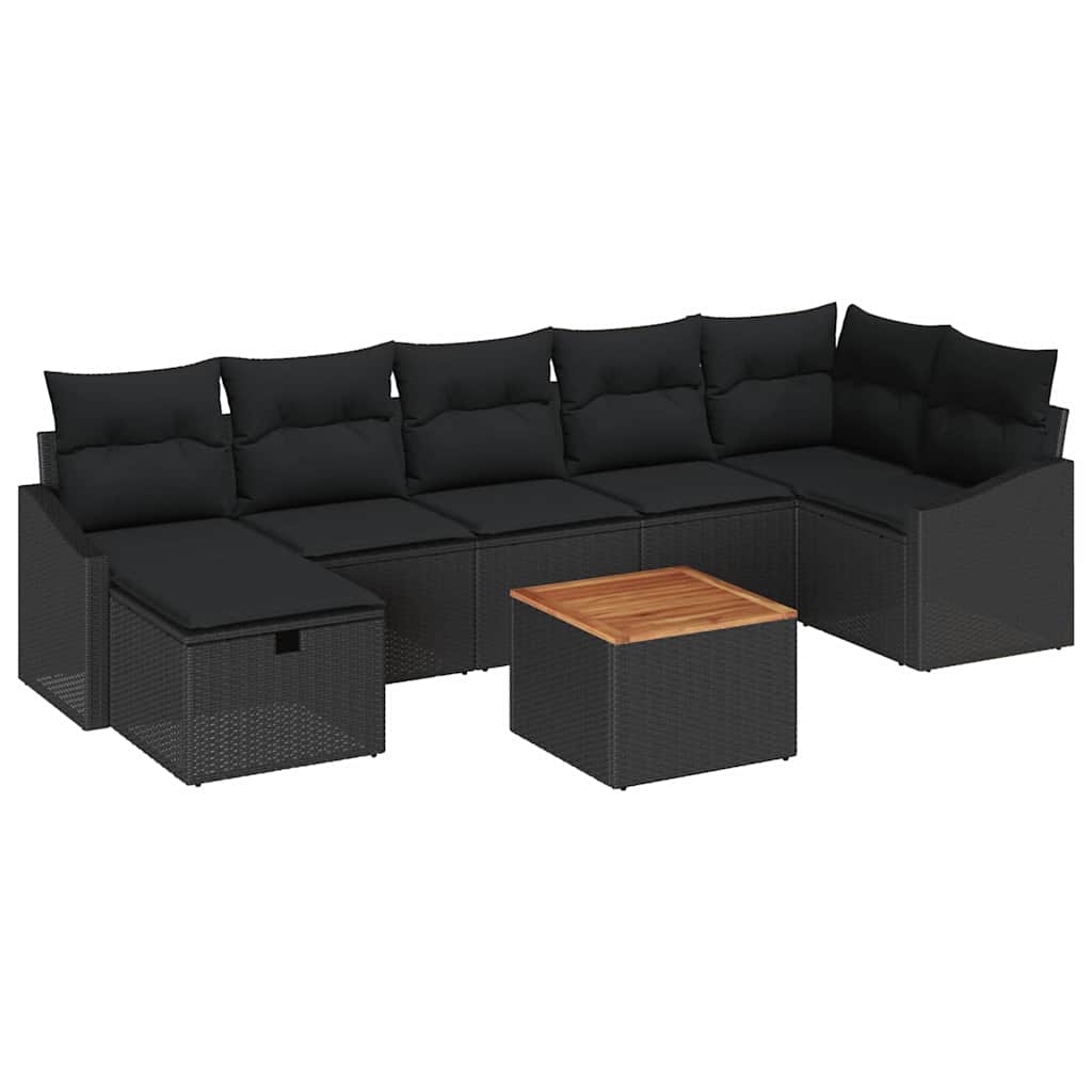 Havesofa Sæt med pude med opbevaring 8 pcs Sort polyrattan