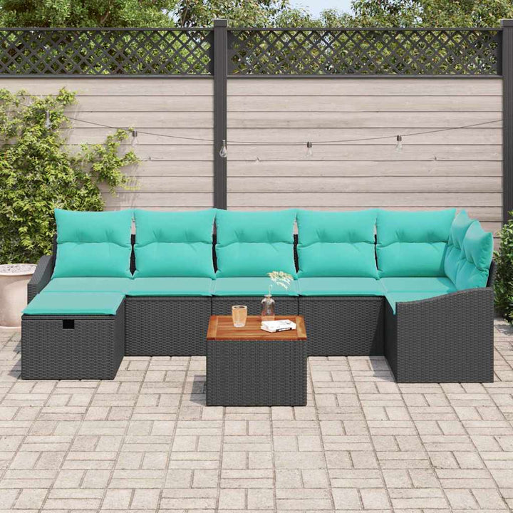 Havesofa Sæt med pude med opbevaring 8 pcs Sort polyrattan