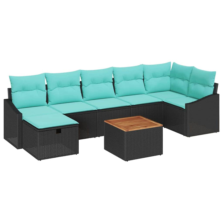 Havesofa Sæt med pude med opbevaring 8 pcs Sort polyrattan