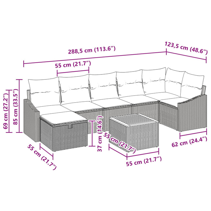 Havesofa Sæt med pude med opbevaring 8 pcs Sort polyrattan
